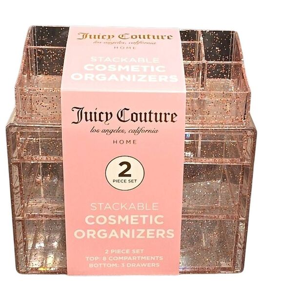 Juicy Couture Home Glitter Infused Stackable Cosmetic Organizers- Pink - Picture 3 of 11
